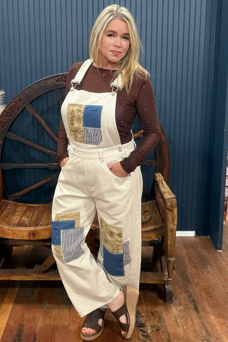 The Patchwork Bone Denim Overall-Casual-ee:some-Gallop 'n Glitz- Women's Western Wear Boutique, Located in Grants Pass, Oregon