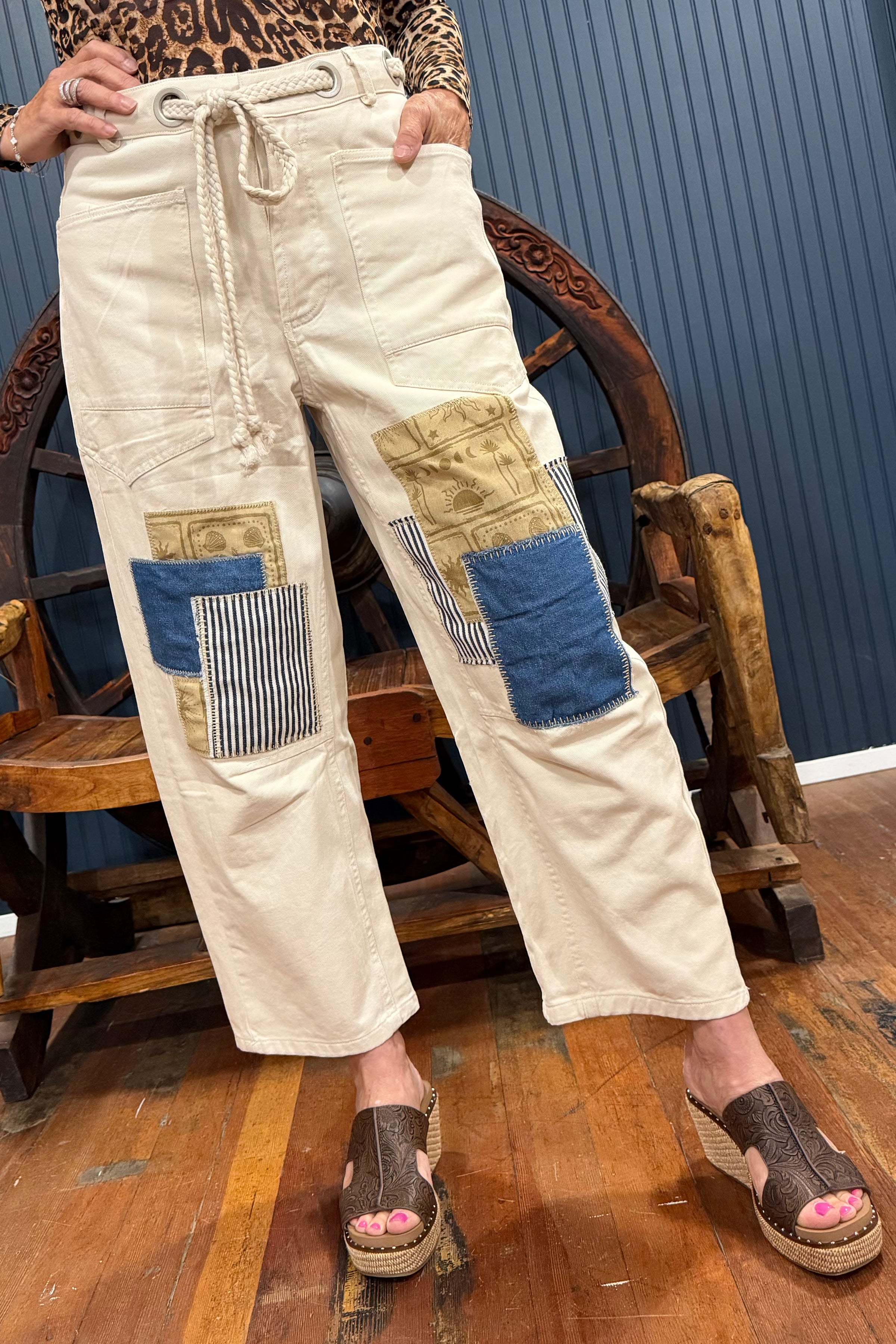 The Patchwork Bone Denim Pant-Pants-ee:some-Gallop 'n Glitz- Women's Western Wear Boutique, Located in Grants Pass, Oregon