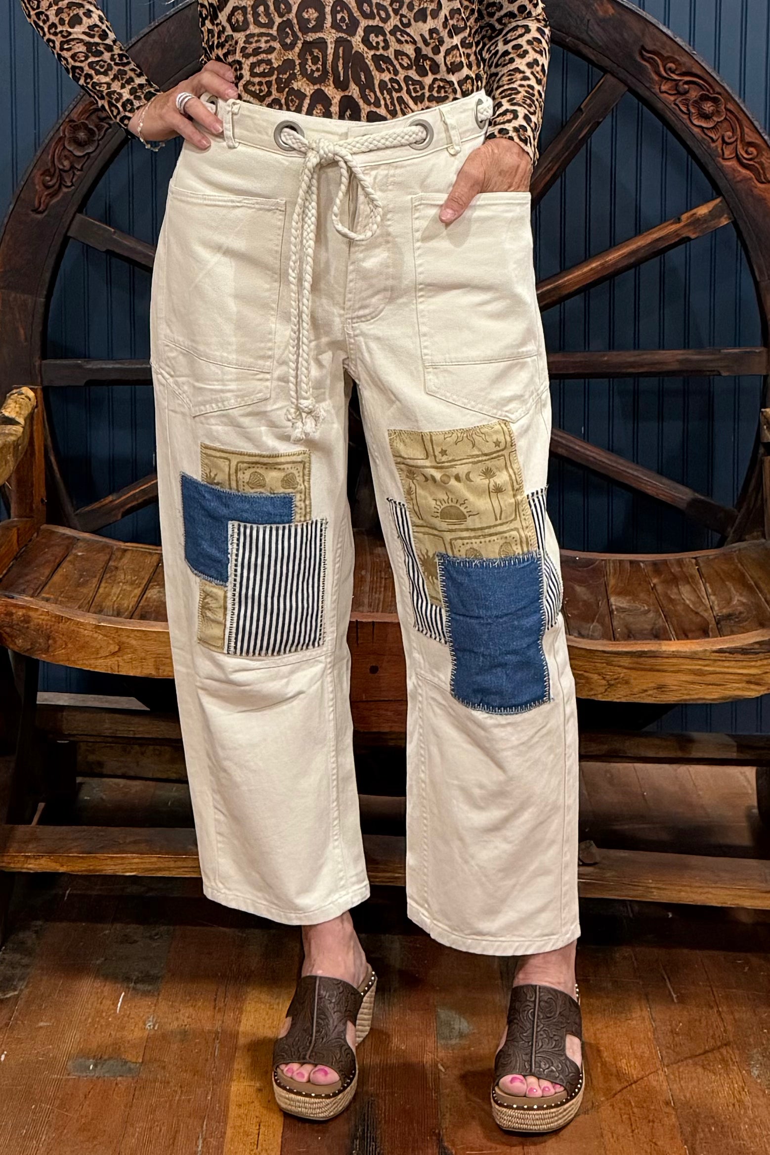 The Patchwork Bone Denim Pant-Pants-ee:some-Gallop 'n Glitz- Women's Western Wear Boutique, Located in Grants Pass, Oregon