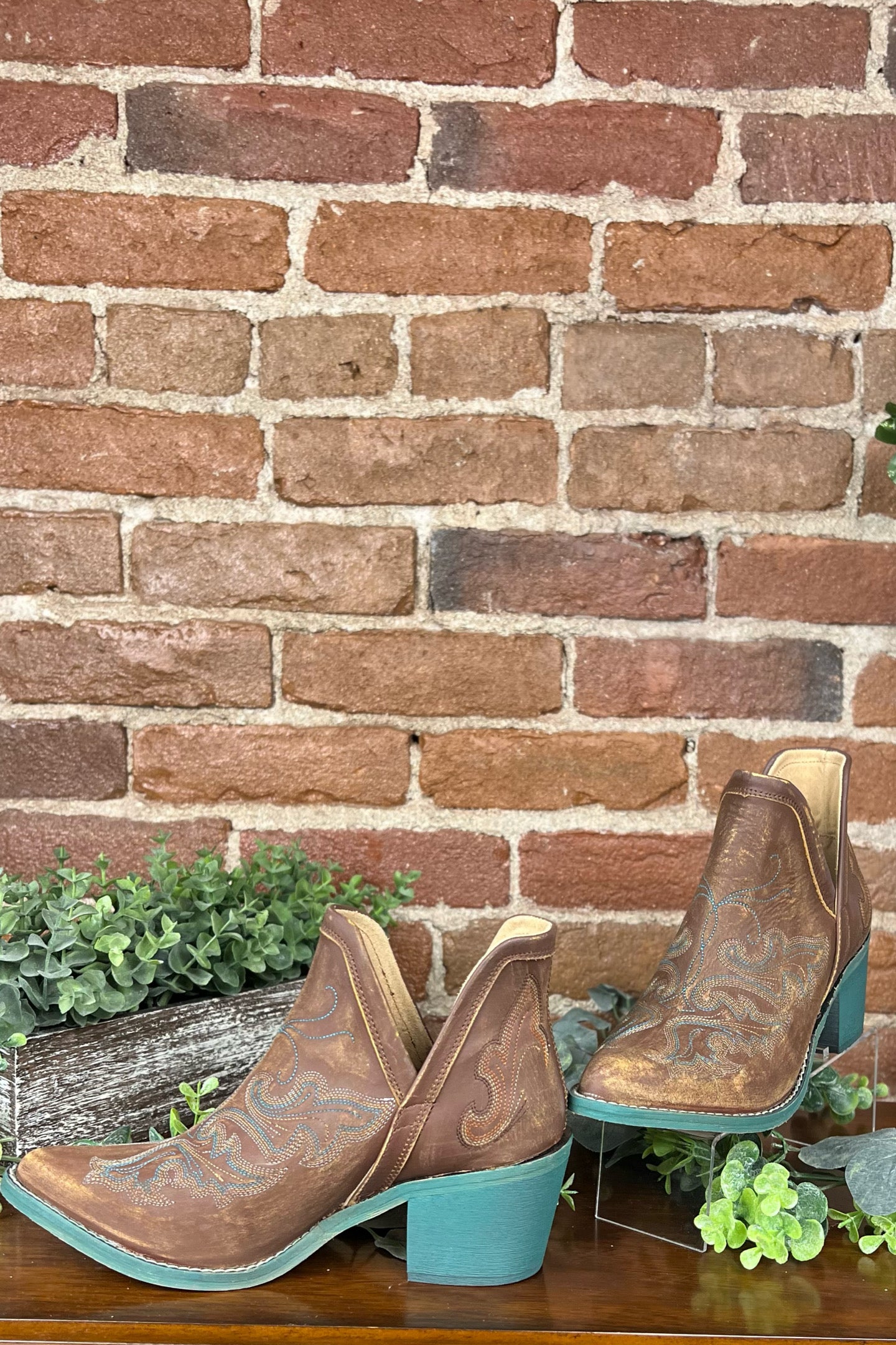 Cognac Embroidery Ankle Circle G Boot by Corral Boots