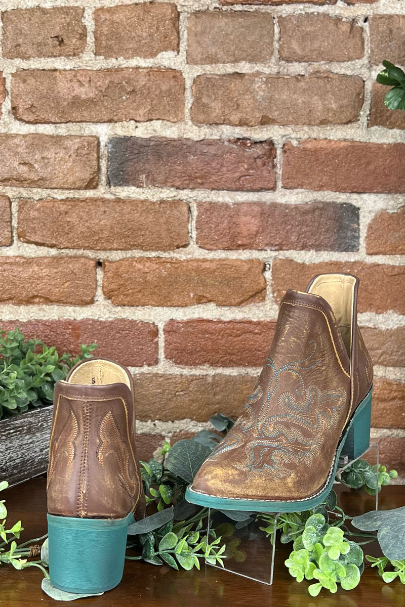 Cognac Embroidery Ankle Circle G Boot by Corral Boots-Boot-Circle G Boots-Gallop 'n Glitz- Women's Western Wear Boutique, Located in Grants Pass, Oregon
