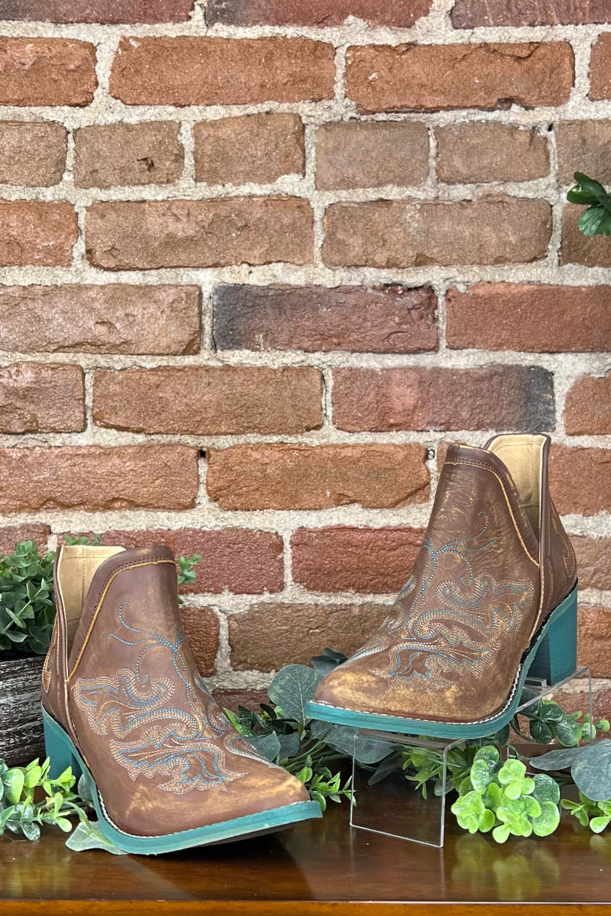 Cognac Embroidery Ankle Circle G Boot by Corral Boots-Boot-Corral Boots/Circle G by Corral Boots-Gallop 'n Glitz- Women's Western Wear Boutique, Located in Grants Pass, Oregon