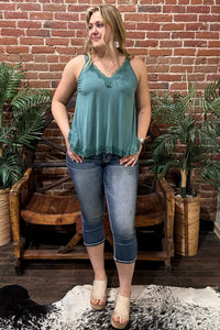 For The Love of Lace Evergreen Sleeveless Top By POL-top-POL-Gallop 'n Glitz- Women's Western Wear Boutique, Located in Grants Pass, Oregon
