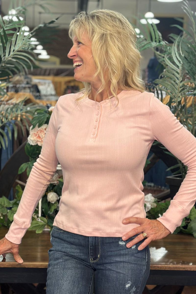 Long Sleeve Back to Basics Blush Top By PJ Salvage-top-PJ Salvage-Gallop 'n Glitz- Women's Western Wear Boutique, Located in Grants Pass, Oregon