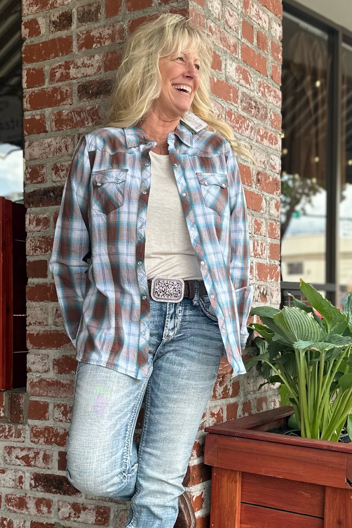 Ladies Roper Long Sleeve Performance Plaid-top-Roper/Stetson-Gallop 'n Glitz- Women's Western Wear Boutique, Located in Grants Pass, Oregon