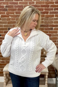 Summit Zip Cable Knit Sweater by PJ Salvage-Ivory-top-PJ Salvage-Gallop 'n Glitz- Women's Western Wear Boutique, Located in Grants Pass, Oregon