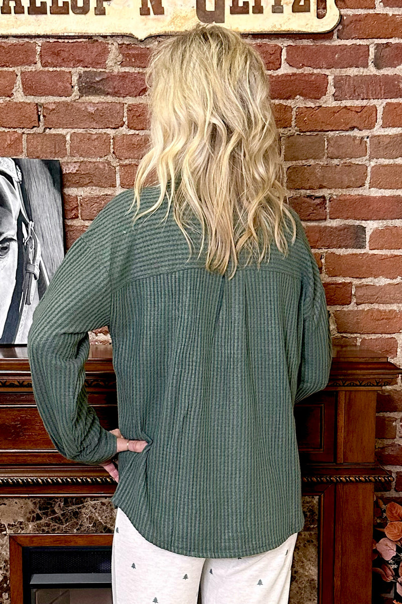 Campfire Cozy Waffle Sage Button Top By PJ Salvage-Pajamas-PJ Salvage-Gallop 'n Glitz- Women's Western Wear Boutique, Located in Grants Pass, Oregon