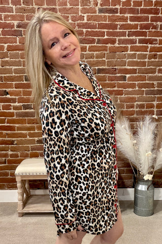 Holiday Dream Leopard Nightshirt By PJ Salvage-Pajamas-PJ Salvage-Gallop 'n Glitz- Women's Western Wear Boutique, Located in Grants Pass, Oregon