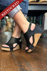 CARLEY By Corkys Black Smooth Wedge-Women's Shoes-Corkys-Gallop 'n Glitz- Women's Western Wear Boutique, Located in Grants Pass, Oregon