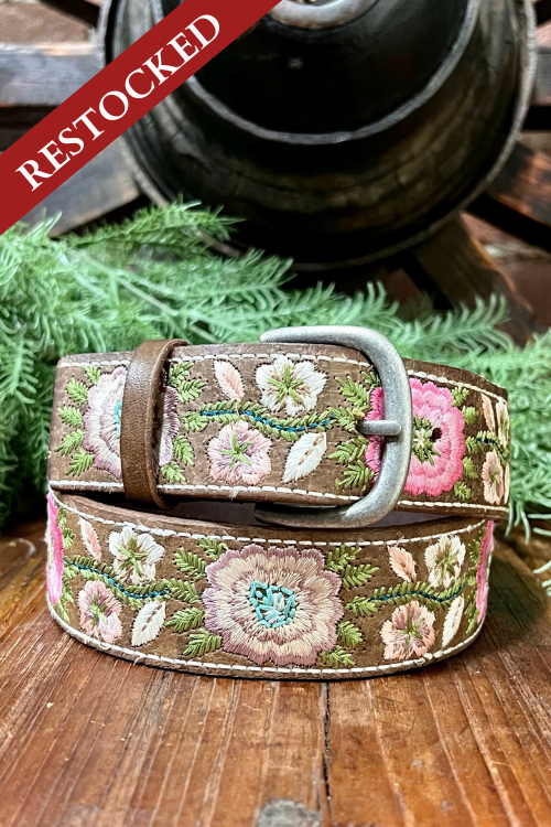 Women's Floral Embroidered Belt by Ariat-Belt-M&F-Gallop 'n Glitz- Women's Western Wear Boutique, Located in Grants Pass, Oregon
