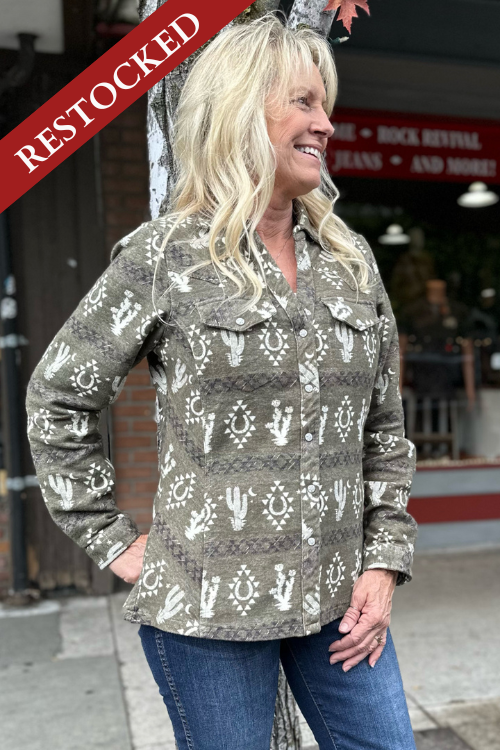 Women's "Fay" Cactus & Horseshoe Snap Shirt by Outback-top-Outback Trading-Gallop 'n Glitz- Women's Western Wear Boutique, Located in Grants Pass, Oregon