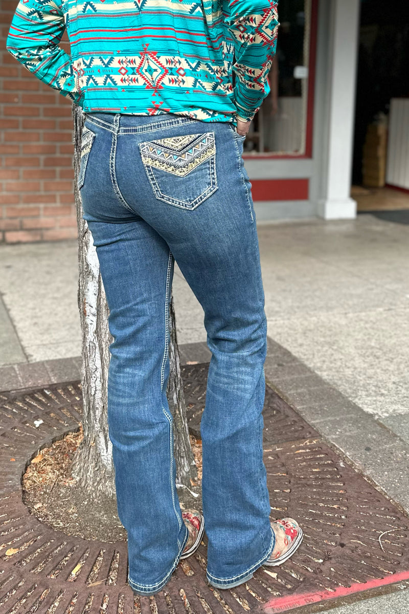 High Rise Extra Stretch Aztec Bootcut Jean by Rock & Roll-Bootcut-Rock & Roll Denim-Gallop 'n Glitz- Women's Western Wear Boutique, Located in Grants Pass, Oregon