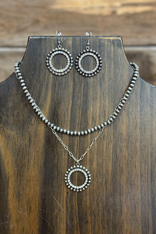 Round Rhinestone Drop on Burnished Bead Necklace With Earrings-Jewelry-Pink Panache-Gallop 'n Glitz- Women's Western Wear Boutique, Located in Grants Pass, Oregon
