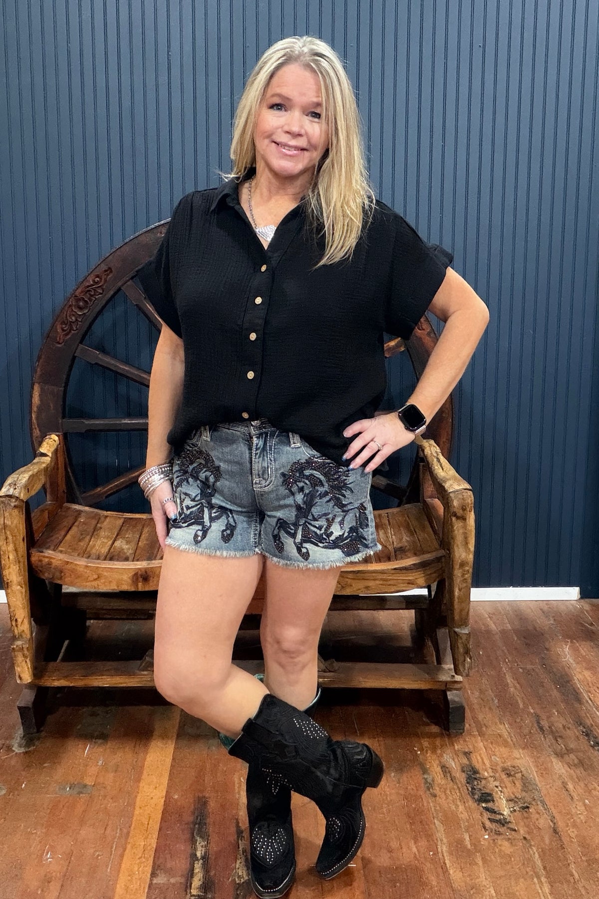 Summer Breeze Button Up Top - Black-top-Cozy Co-Gallop 'n Glitz- Women's Western Wear Boutique, Located in Grants Pass, Oregon