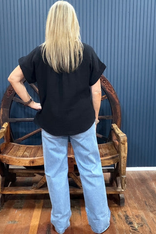 Summer Breeze Button Up Top - Black-top-Cozy Co-Gallop 'n Glitz- Women's Western Wear Boutique, Located in Grants Pass, Oregon