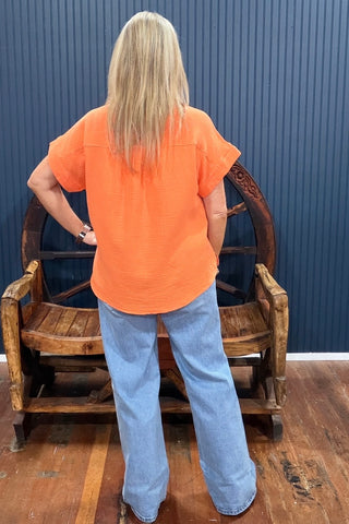 Summer Breeze Button Up Top - Orange-top-Cozy Co-Gallop 'n Glitz- Women's Western Wear Boutique, Located in Grants Pass, Oregon