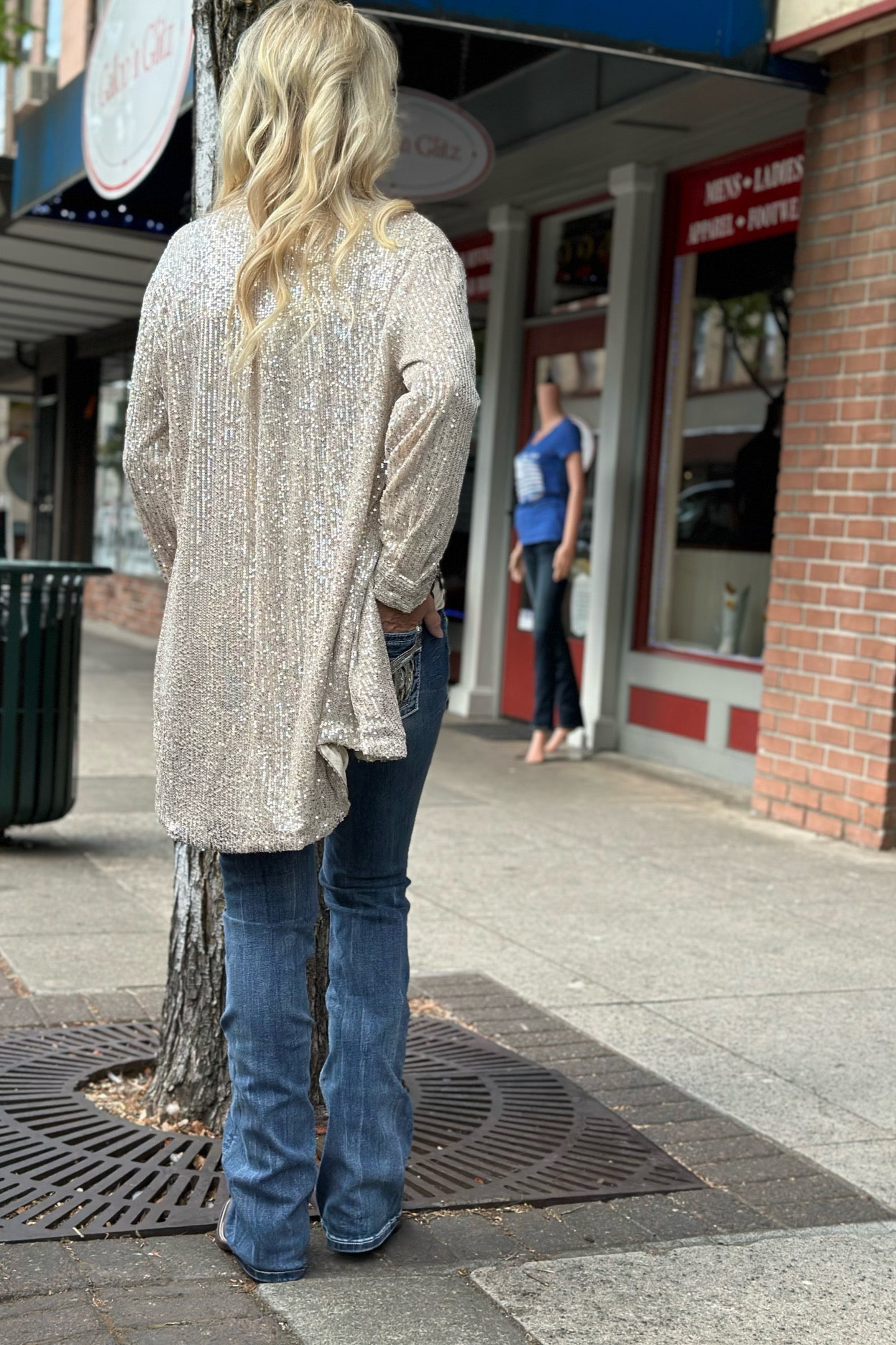 Sequin Champagne Button Down Shirt Dress-Jacket-Style Rack-Gallop 'n Glitz- Women's Western Wear Boutique, Located in Grants Pass, Oregon