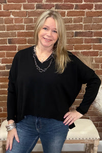 V-Neck Long Sleeve Sweater Black-Top-ee:some-Gallop 'n Glitz- Women's Western Wear Boutique, Located in Grants Pass, Oregon