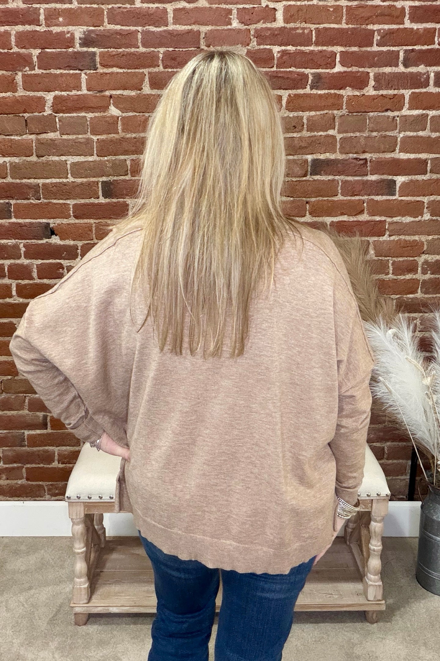 V-Neck Long Sleeve Sweater Sand-Top-ee:some-Gallop 'n Glitz- Women's Western Wear Boutique, Located in Grants Pass, Oregon