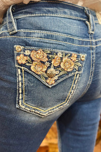 Pink Roses Sailey Bootcut Jean by Miss Me-Bootcut-Miss Me-Gallop 'n Glitz- Women's Western Wear Boutique, Located in Grants Pass, Oregon