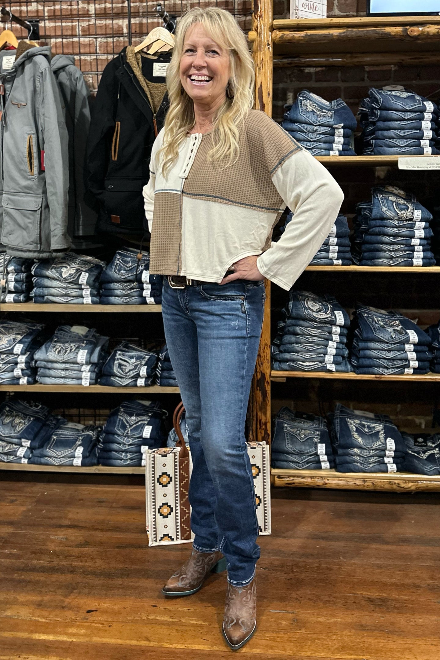 The Ricki Color Block Crop Long Sleeve Top-top-POL-Gallop 'n Glitz- Women's Western Wear Boutique, Located in Grants Pass, Oregon