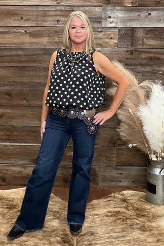 Satin After Sundown Polka Dot Blouse-Top-ee:some-Gallop 'n Glitz- Women's Western Wear Boutique, Located in Grants Pass, Oregon