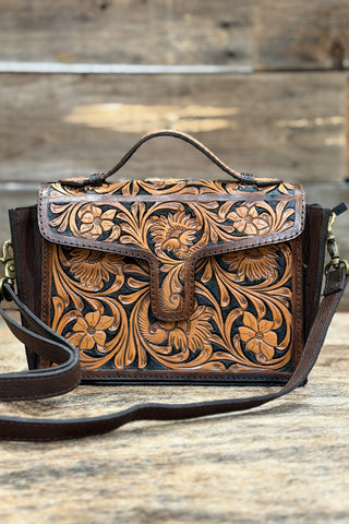 Floral Scrolled Leather Crossbody Bag