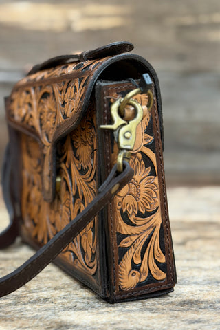 Floral Scrolled Leather Crossbody Bag