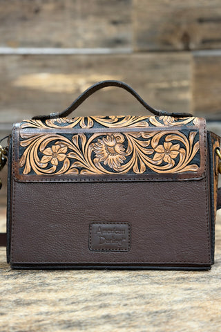 Floral Scrolled Leather Crossbody Bag