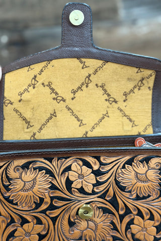 Floral Scrolled Leather Crossbody Bag