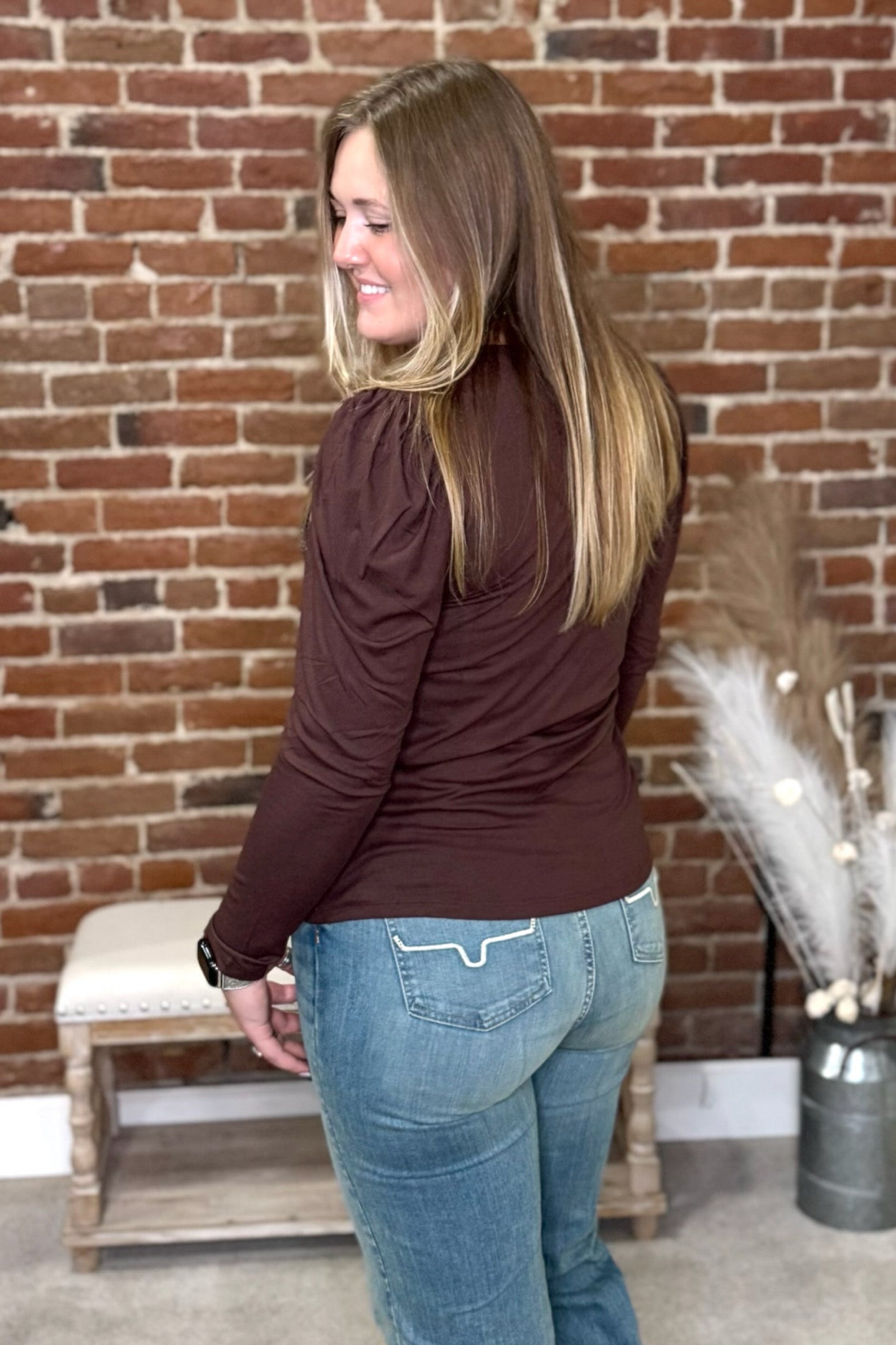 Something Classy Brown Bubble Sleeve Top-Top-Sterling Kreek-Gallop 'n Glitz- Women's Western Wear Boutique, Located in Grants Pass, Oregon