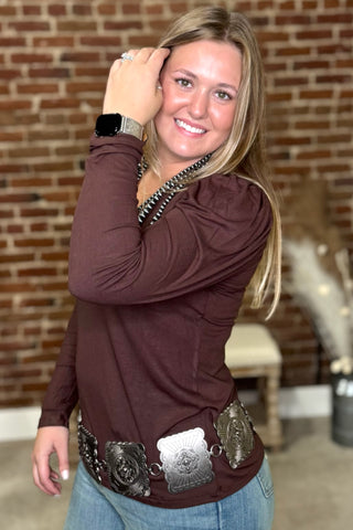 Something Classy Brown Bubble Sleeve Top-Top-Sterling Kreek-Gallop 'n Glitz- Women's Western Wear Boutique, Located in Grants Pass, Oregon