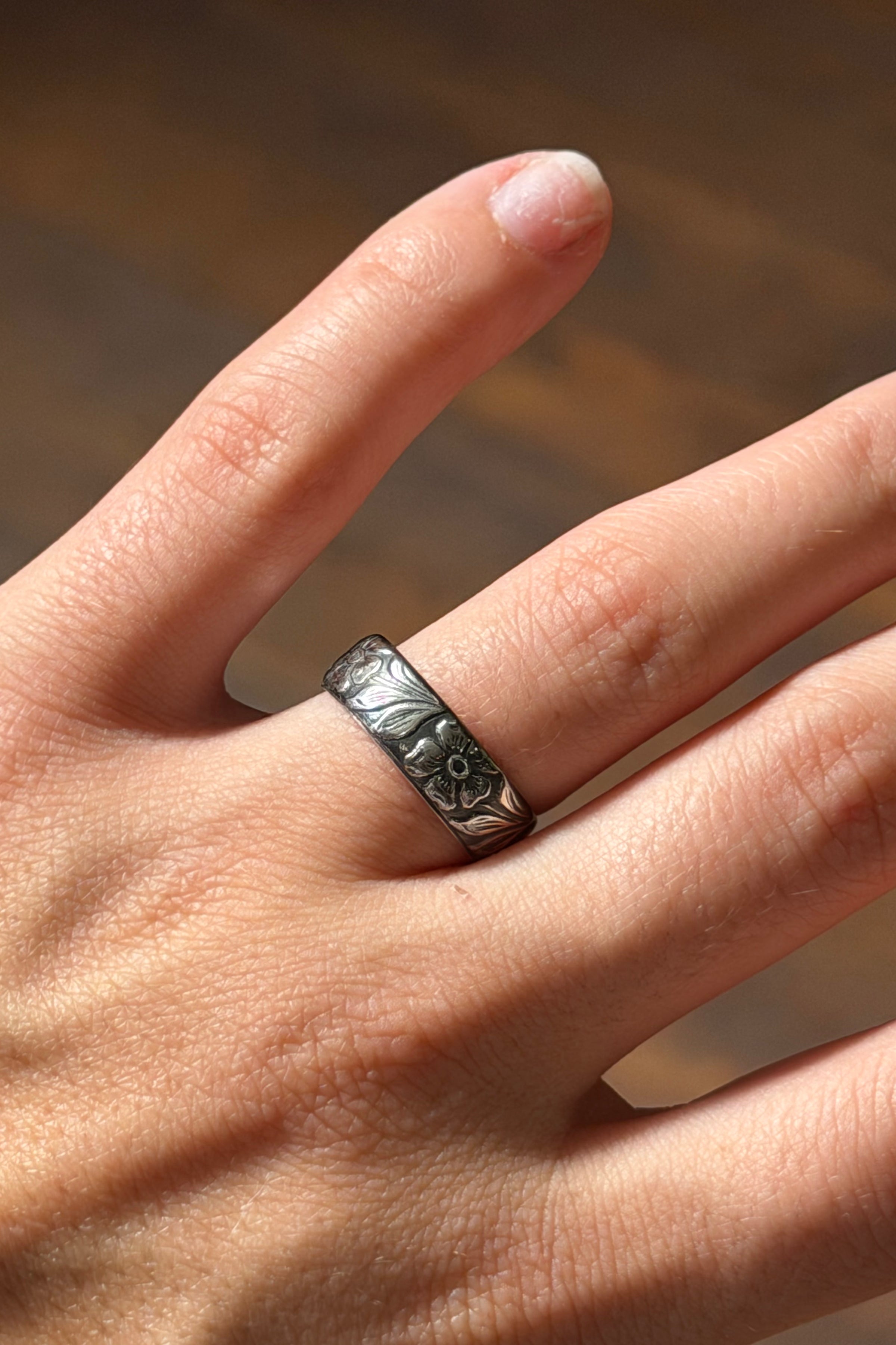 Sterling Silver Stamped Floral Ring-Jewelry-BOHO SOL-Gallop 'n Glitz- Women's Western Wear Boutique, Located in Grants Pass, Oregon