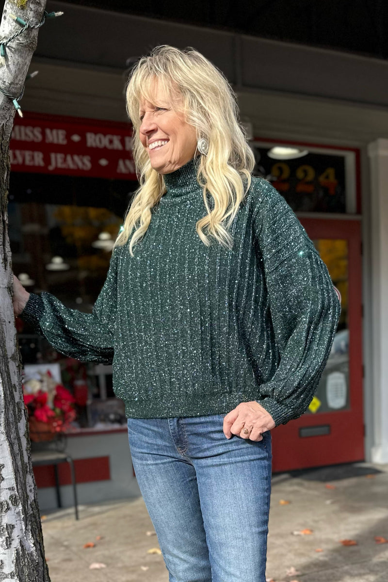 Women's Holiday Stand Collar Sweater with Puff Sleeves-Sweater-Molly Bracken-Gallop 'n Glitz- Women's Western Wear Boutique, Located in Grants Pass, Oregon