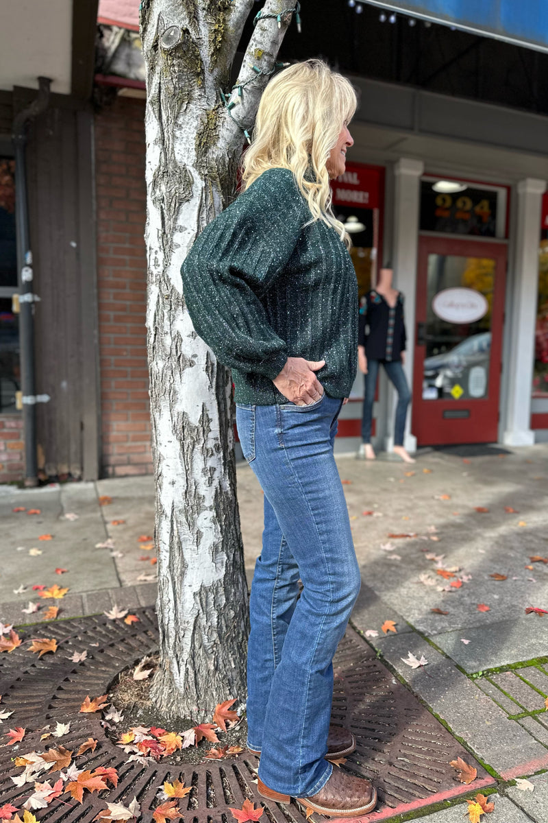 Women's Holiday Stand Collar Sweater with Puff Sleeves-Sweater-Molly Bracken-Gallop 'n Glitz- Women's Western Wear Boutique, Located in Grants Pass, Oregon
