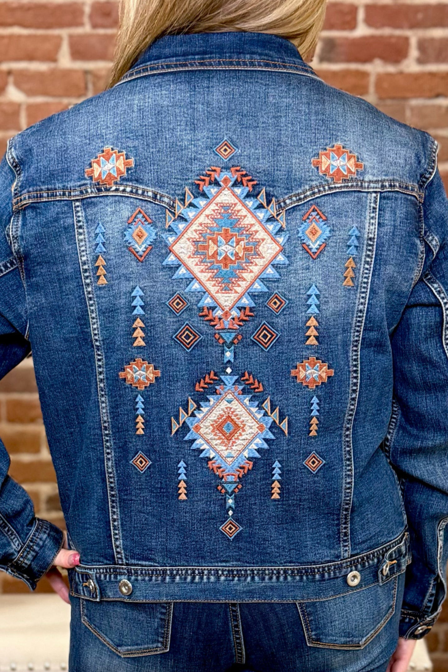 Denim Aztec Design Jacket by Grace in LA-Jacket-Grace in LA-Gallop 'n Glitz- Women's Western Wear Boutique, Located in Grants Pass, Oregon