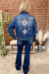 Denim Aztec Design Jacket by Grace in LA-Jacket-Grace in LA-Gallop 'n Glitz- Women's Western Wear Boutique, Located in Grants Pass, Oregon