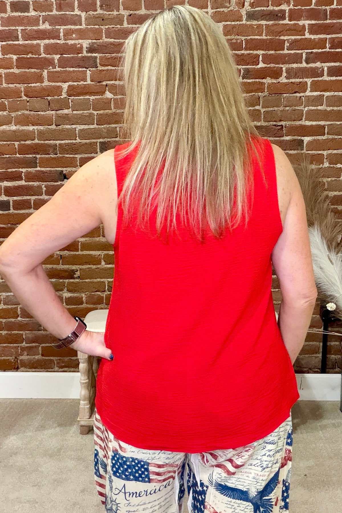 Red Sleeveless Blouse-Top-ee:some-Gallop 'n Glitz- Women's Western Wear Boutique, Located in Grants Pass, Oregon