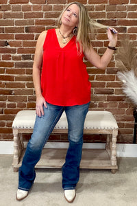 Red Sleeveless Blouse-Top-ee:some-Gallop 'n Glitz- Women's Western Wear Boutique, Located in Grants Pass, Oregon