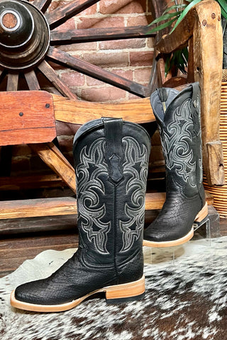 Women's Black Genuine Python Square Toe Boot-Women's Boot-Tanner Mark-Gallop 'n Glitz- Women's Western Wear Boutique, Located in Grants Pass, Oregon
