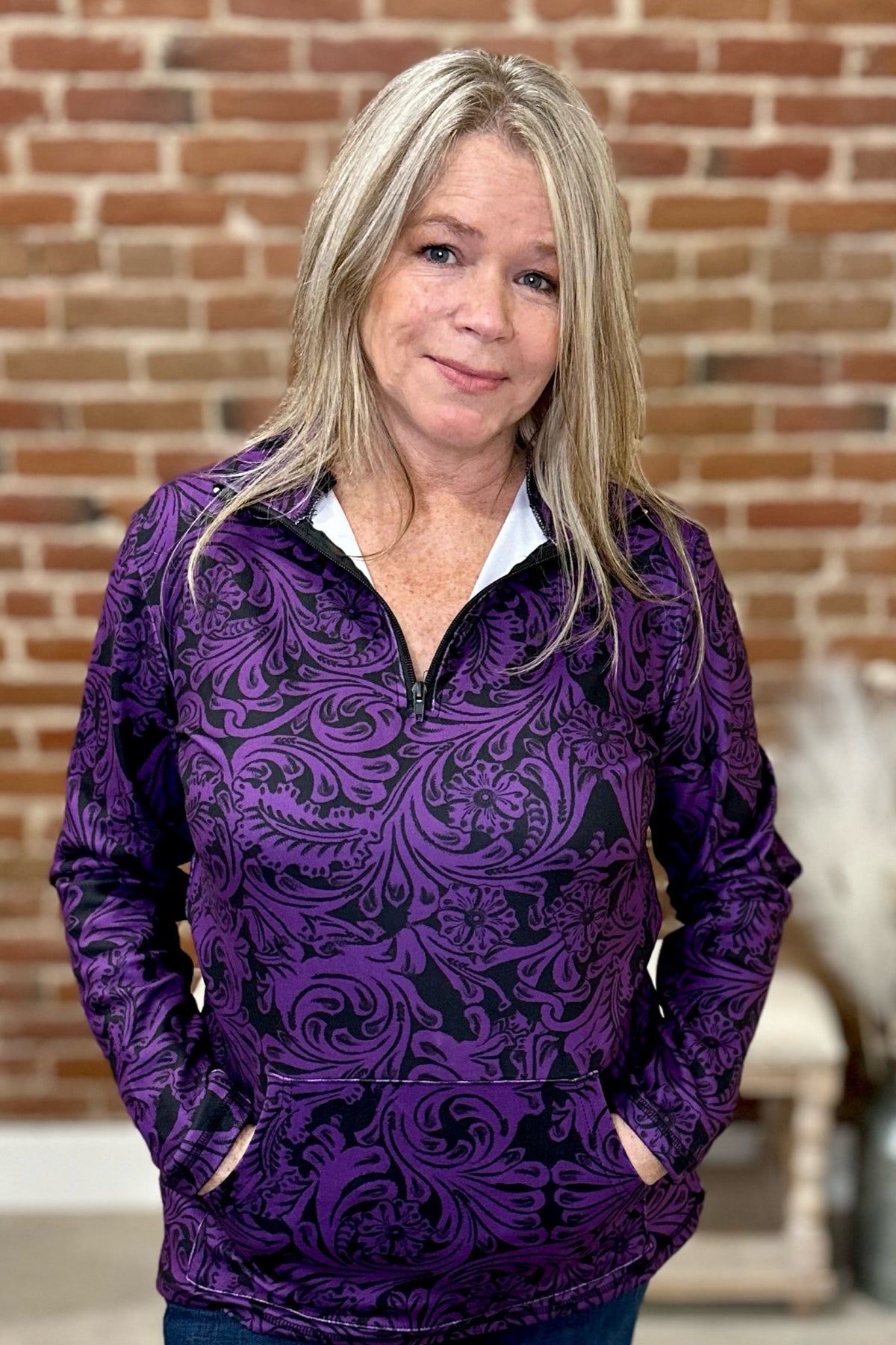 Tailgate Party Purple Quarter Zip Pullover-Jacket-Sterling Kreek-Gallop 'n Glitz- Women's Western Wear Boutique, Located in Grants Pass, Oregon