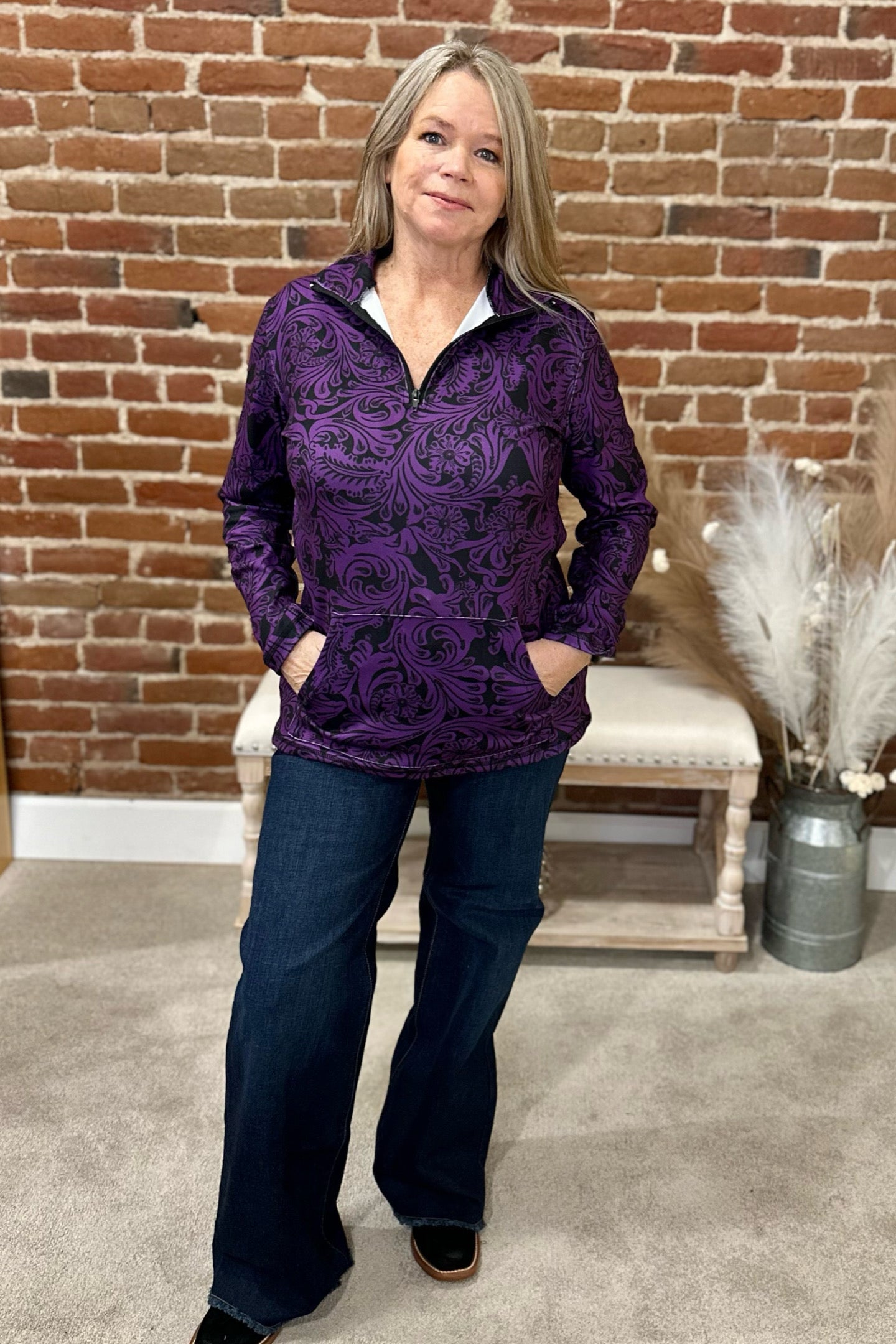 Tailgate Party Purple Quarter Zip Pullover-Jacket-Sterling Kreek-Gallop 'n Glitz- Women's Western Wear Boutique, Located in Grants Pass, Oregon