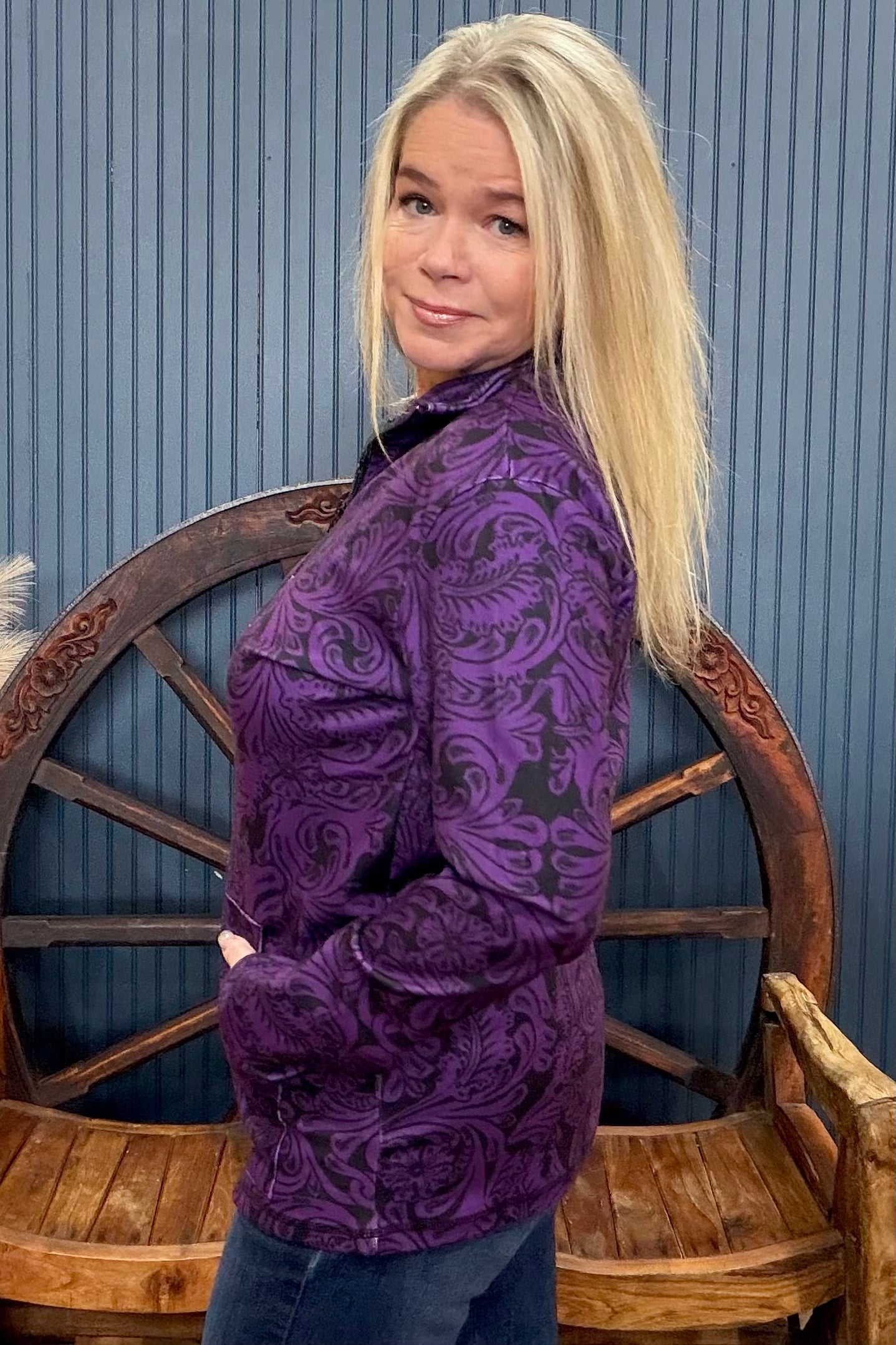 Tailgate Party Purple Quarter Zip Pullover-Sweater-Sterling Kreek-Gallop 'n Glitz- Women's Western Wear Boutique, Located in Grants Pass, Oregon