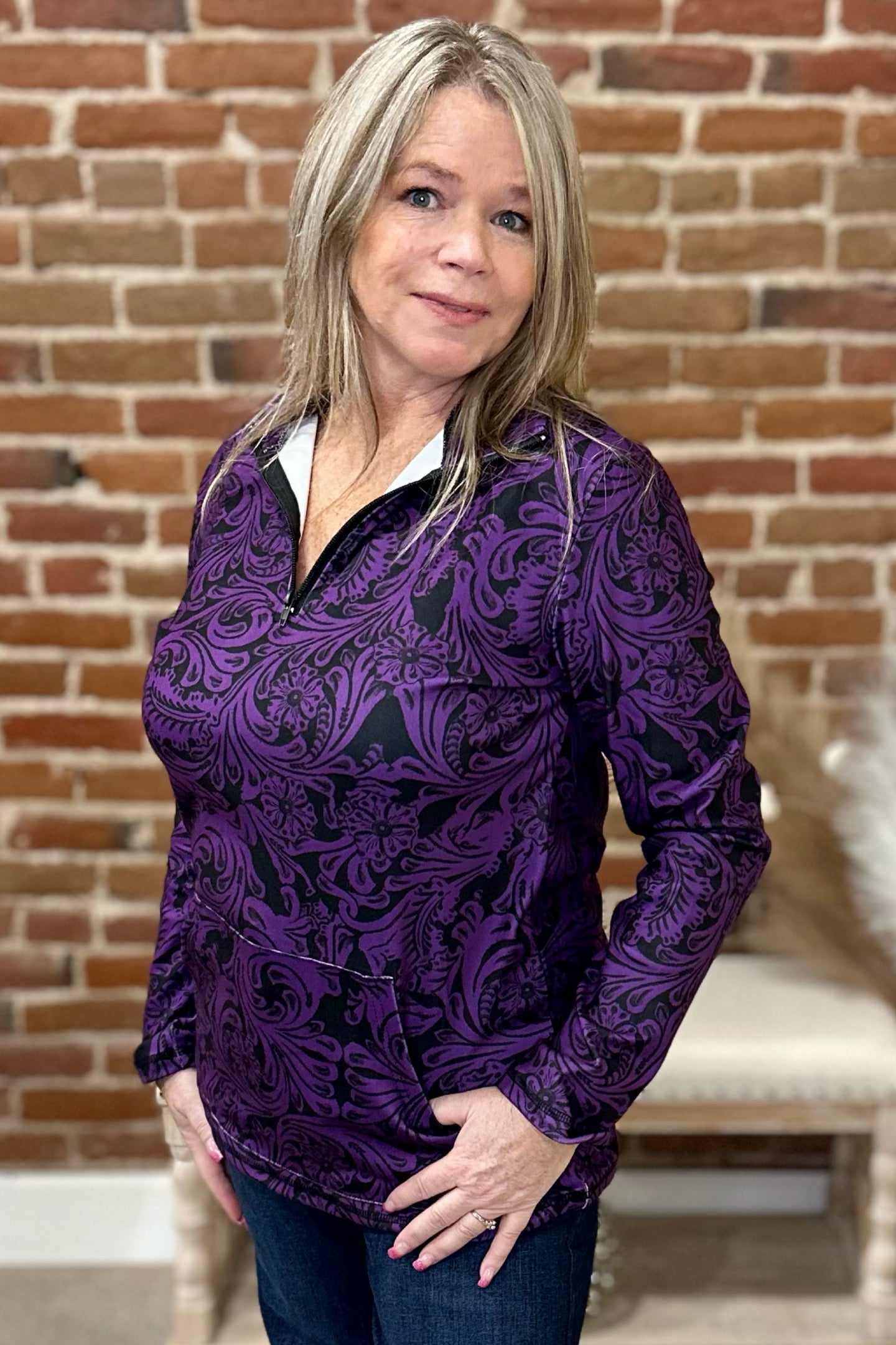 Tailgate Party Purple Quarter Zip Pullover-Jacket-Sterling Kreek-Gallop 'n Glitz- Women's Western Wear Boutique, Located in Grants Pass, Oregon