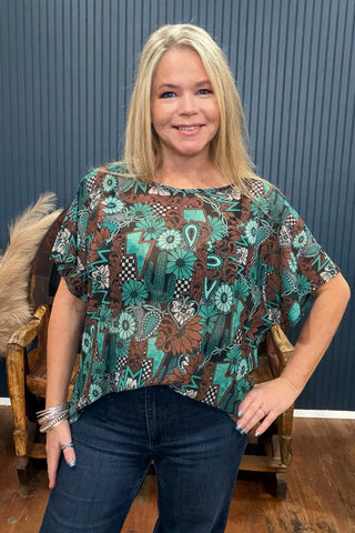 Tattoos In Turquoise Mesh Top-Mesh Top-Sterling Kreek-Gallop 'n Glitz- Women's Western Wear Boutique, Located in Grants Pass, Oregon