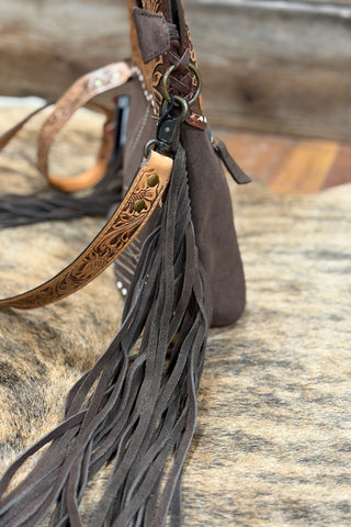 Cross body Bag With Tooling and Fringe