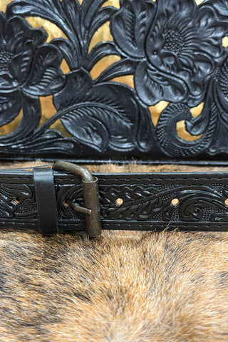 Floral Scrolled Leather Tote Bag