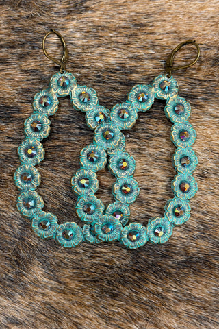 Turquoise Austrian Crystal Tear Drop Earring-Jewelry-Pink Panache-Gallop 'n Glitz- Women's Western Wear Boutique, Located in Grants Pass, Oregon