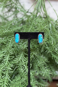 Sterling Silver Turquoise Earring With Rope Border