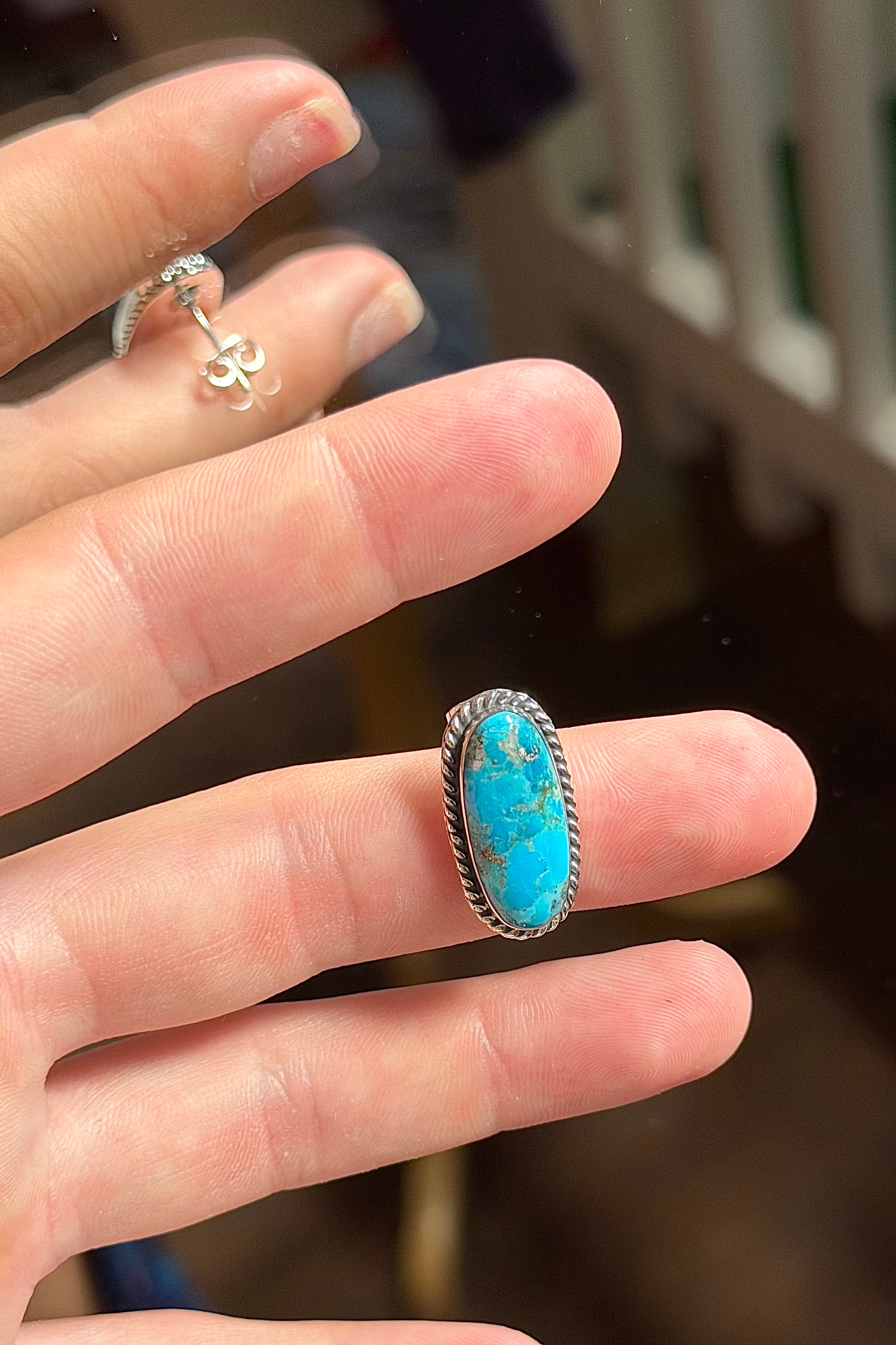 Sterling Silver Turquoise Earring With Rope Border